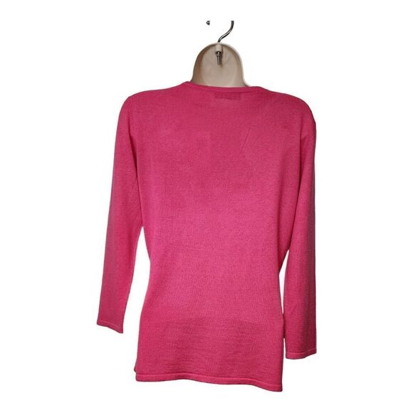 SAKS FIFTH AVENUE 3/4 Sleeve Cashmere Hot Pink Silk Comfy Sweater Size Medium - Picture 3 of 10